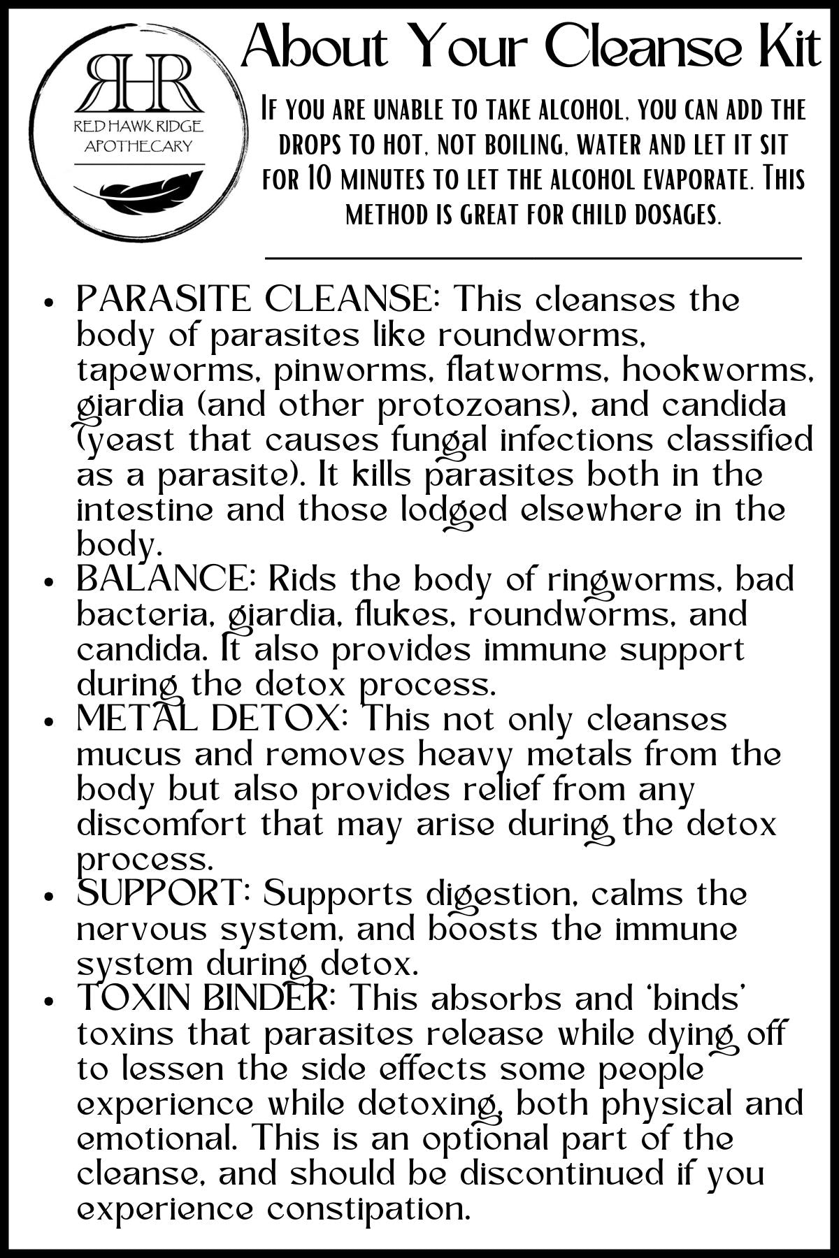 Info card for cleanse kit with text detailing its uses.