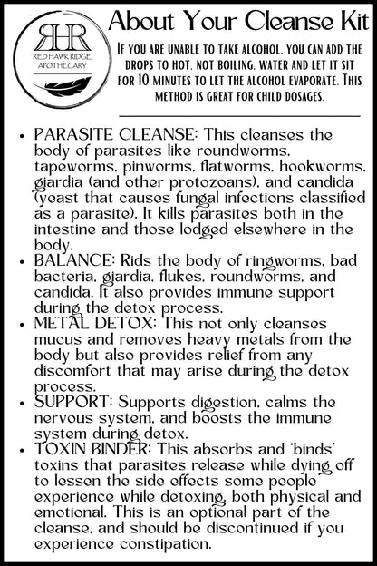 Info card for cleanse kit with text detailing its uses.
