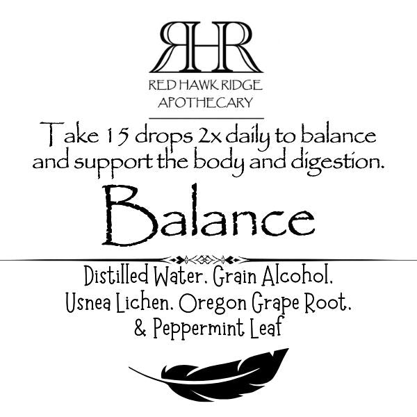 Balance Tincture label with text and branding.