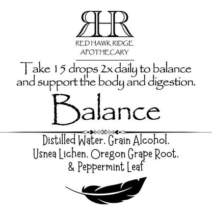 Balance Tincture label with text and branding.