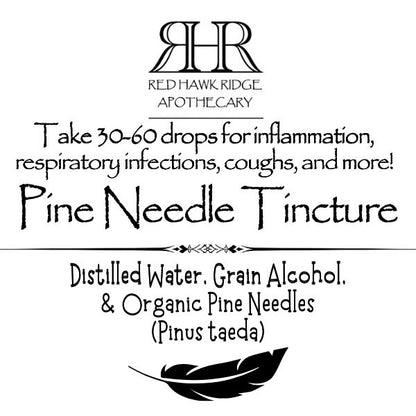 Pine Needle Tincture label with text and logo.