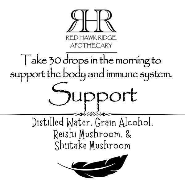 Support Tincture label with text and logo.